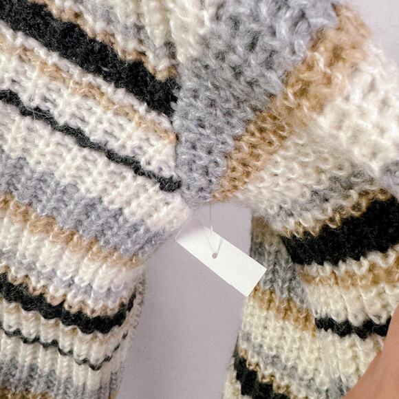 Grandpa Striped Chunky Knit Crewneck Pullover Sweater Gray Casual Fall sz XL NWT - Picture 9 of 10